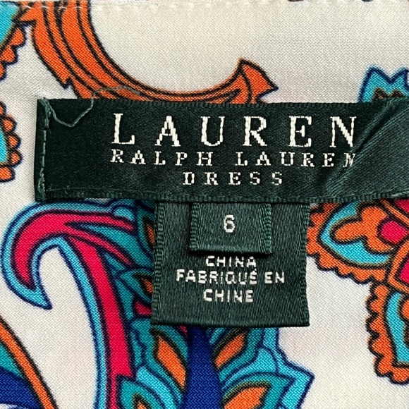 Lauren Ralph Lauren Paisley Sheath Dress Women Sz 6 Cap Sleeve Ruched Feminine - Picture 4 of 16